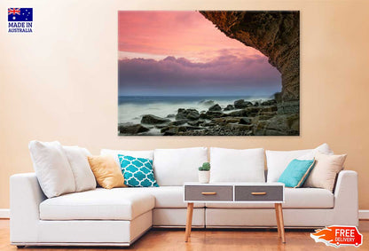 Beach Rock Coast Pink Sunset View Photograph Print 100% Australian Made