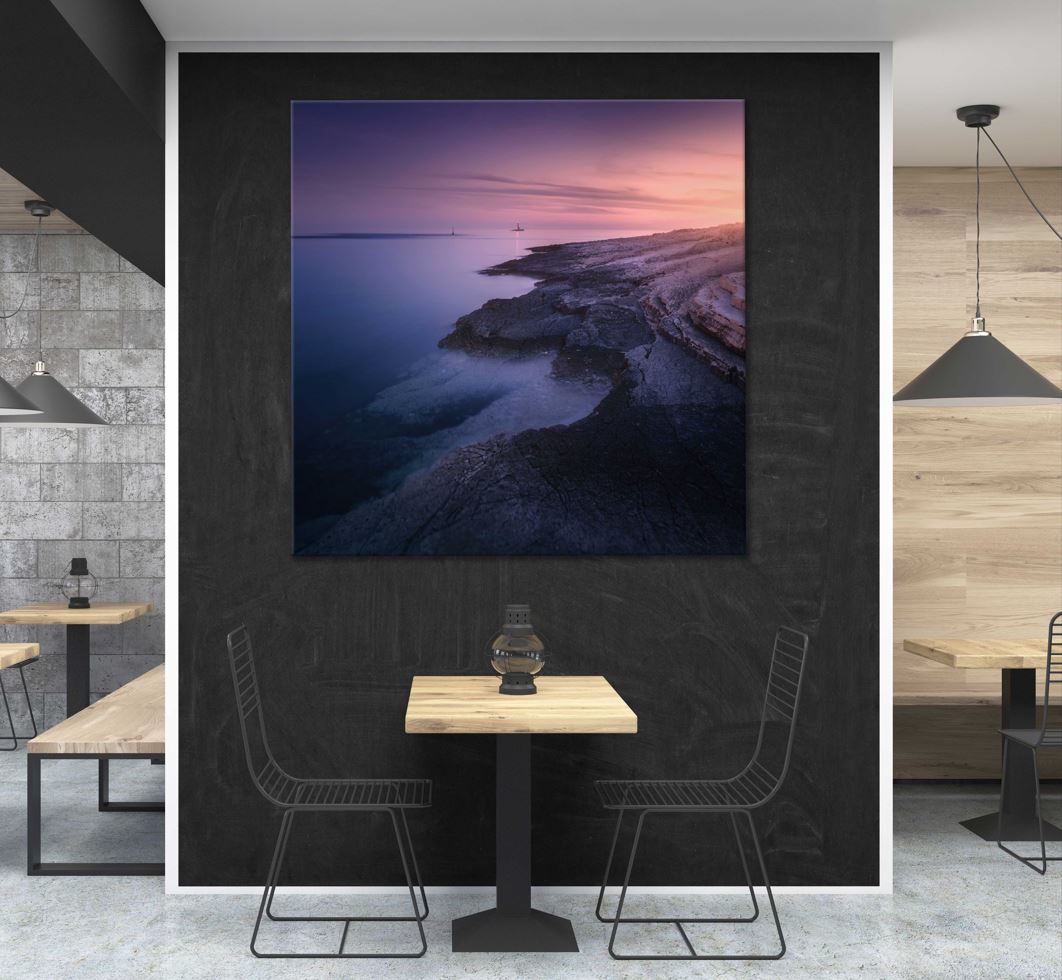 Square Canvas Rocky Coast & Pink Sunset Sea View Photograph High Quality Print 100% Australian Made