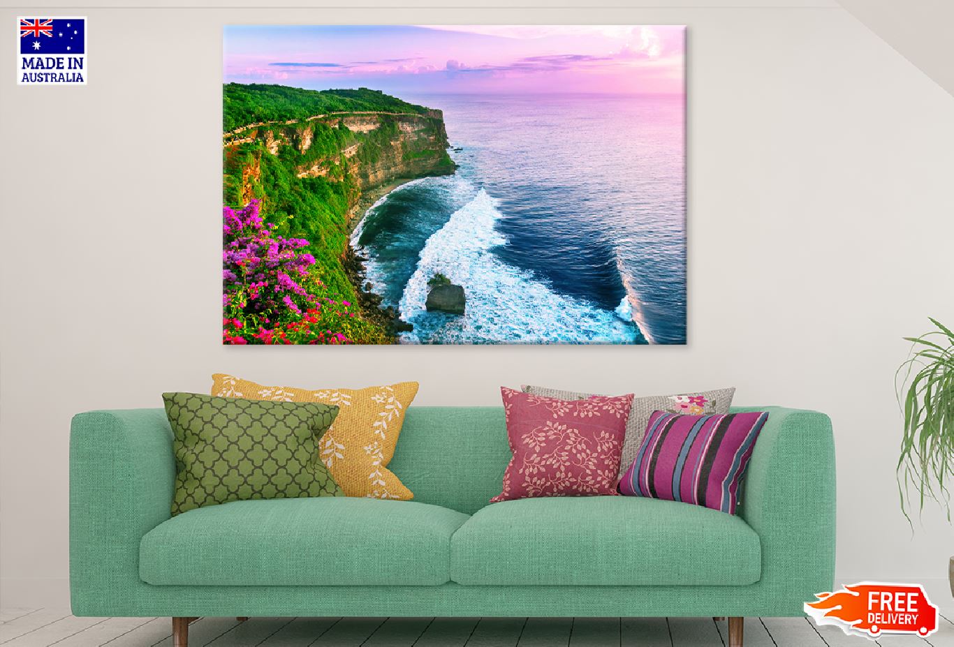 Uluwatu Cliff & Sea Pink Sunset Photograph Print 100% Australian Made