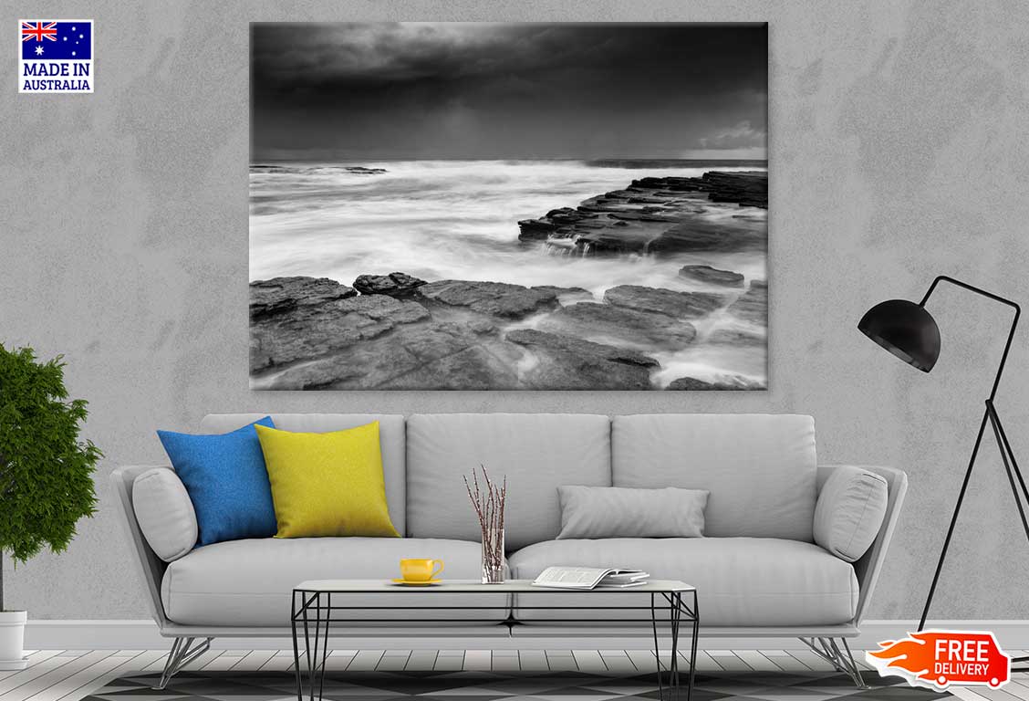 Rocks on Sea B&W View Photograph Print 100% Australian Made