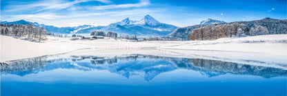 Panoramic Canvas Snow Mountain & Lake View Photograph High Quality 100% Australian Made Wall Canvas Print Ready to Hang