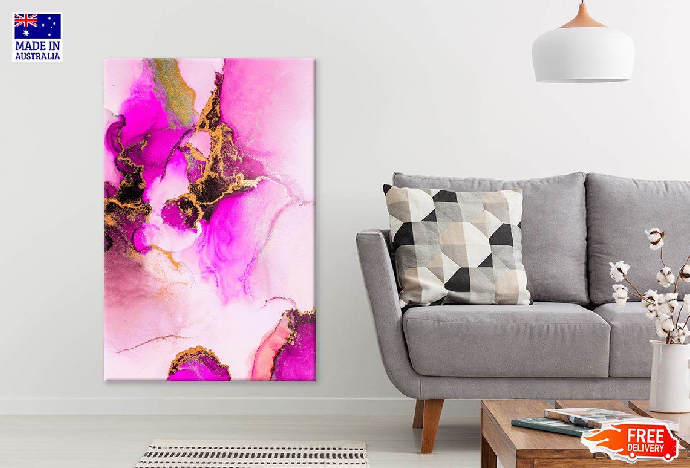 Pink & Gold Fluid Abstract Design Print 100% Australian Made
