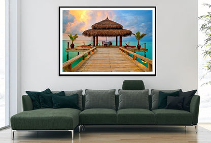 Tropical Hut on Sea Sunset View Photograph Home Decor Premium Quality Poster Print Choose Your Sizes