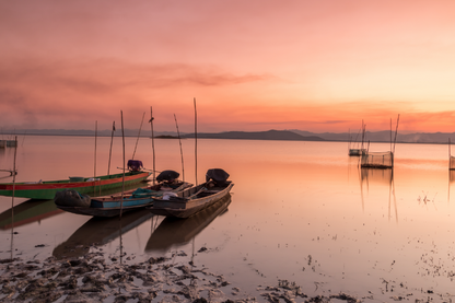 Boats On Lake Sunset Sky View Print 100% Australian Made