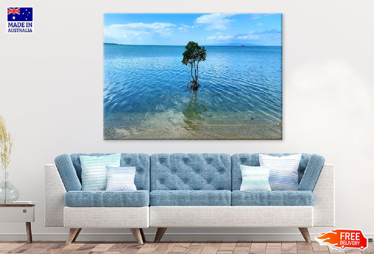 Tree on Blue Sea View Photograph Print 100% Australian Made