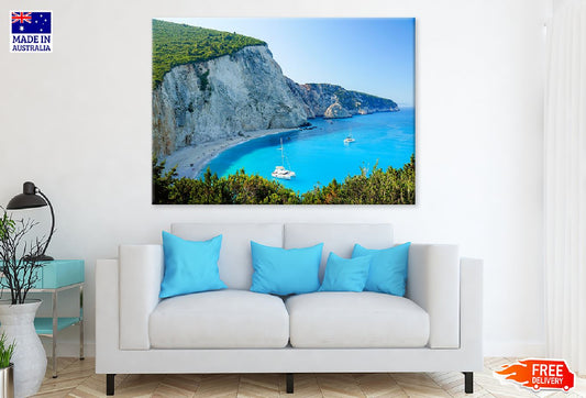 Lefkada Sea & Ships Aerial View Photograph Print 100% Australian Made