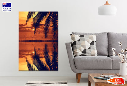 Sea Sunset Palm Leaves & Boat Photograph Print 100% Australian Made