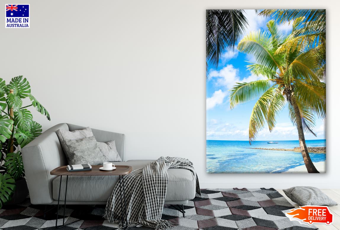Beach with Palm Tree Photograph Print 100% Australian Made