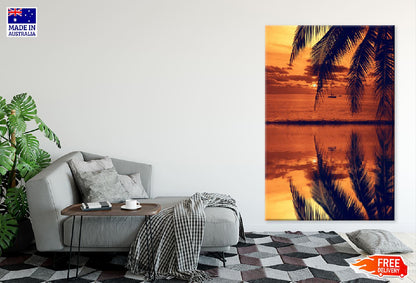 Sea Sunset Palm Leaves & Boat Photograph Print 100% Australian Made