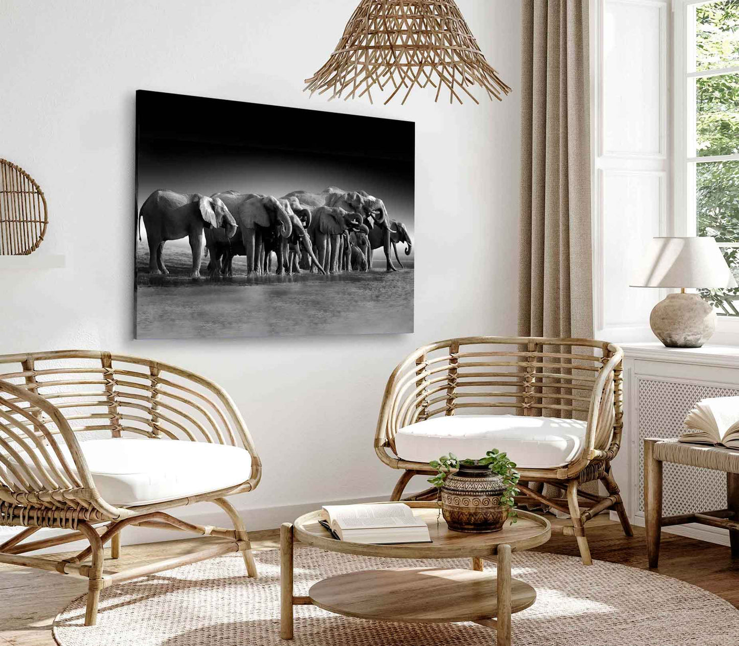 Bella Home B&W Pack of Elephants Print Canvas Ready to hang