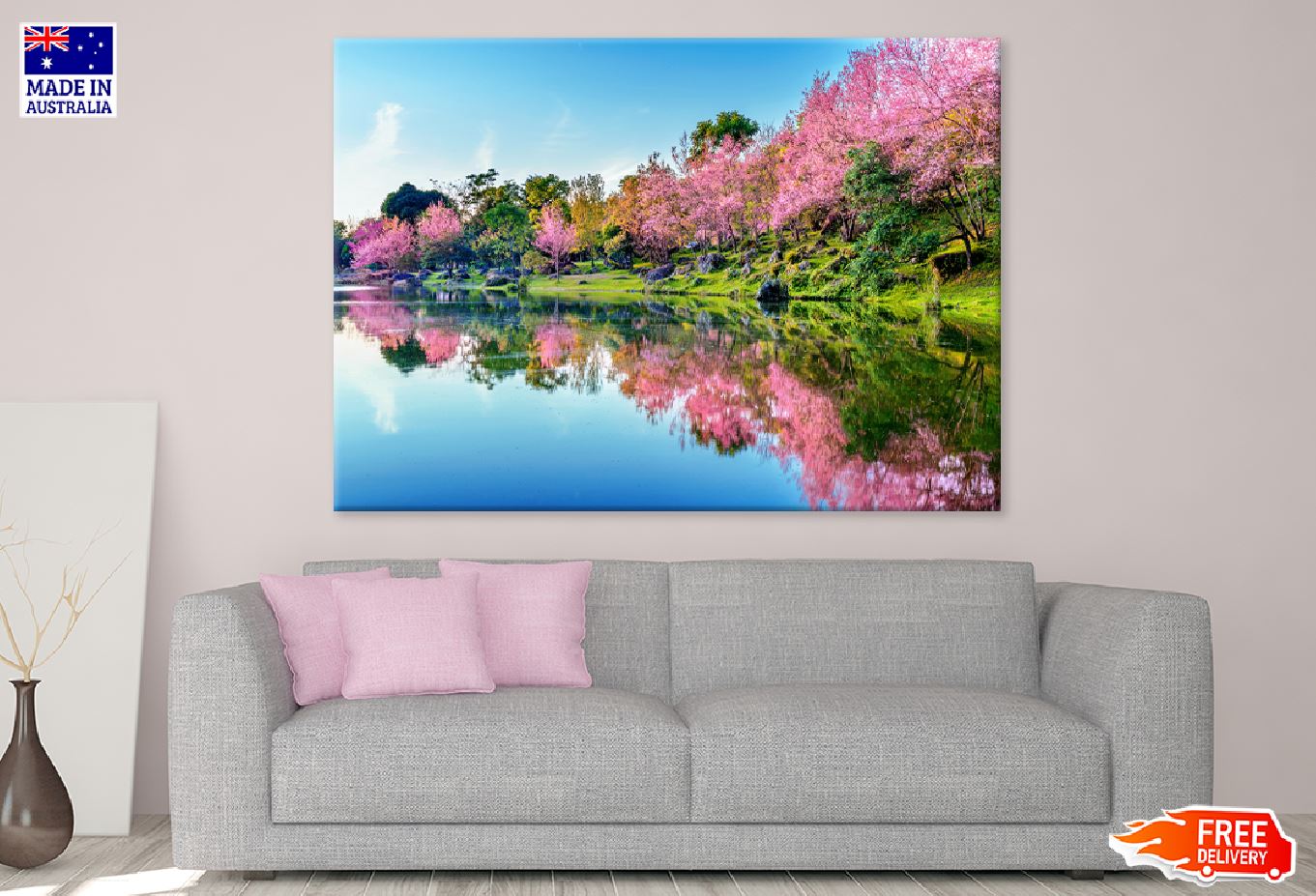 Cherry Blossoms Trees Near Lake Photograph Print 100% Australian Made