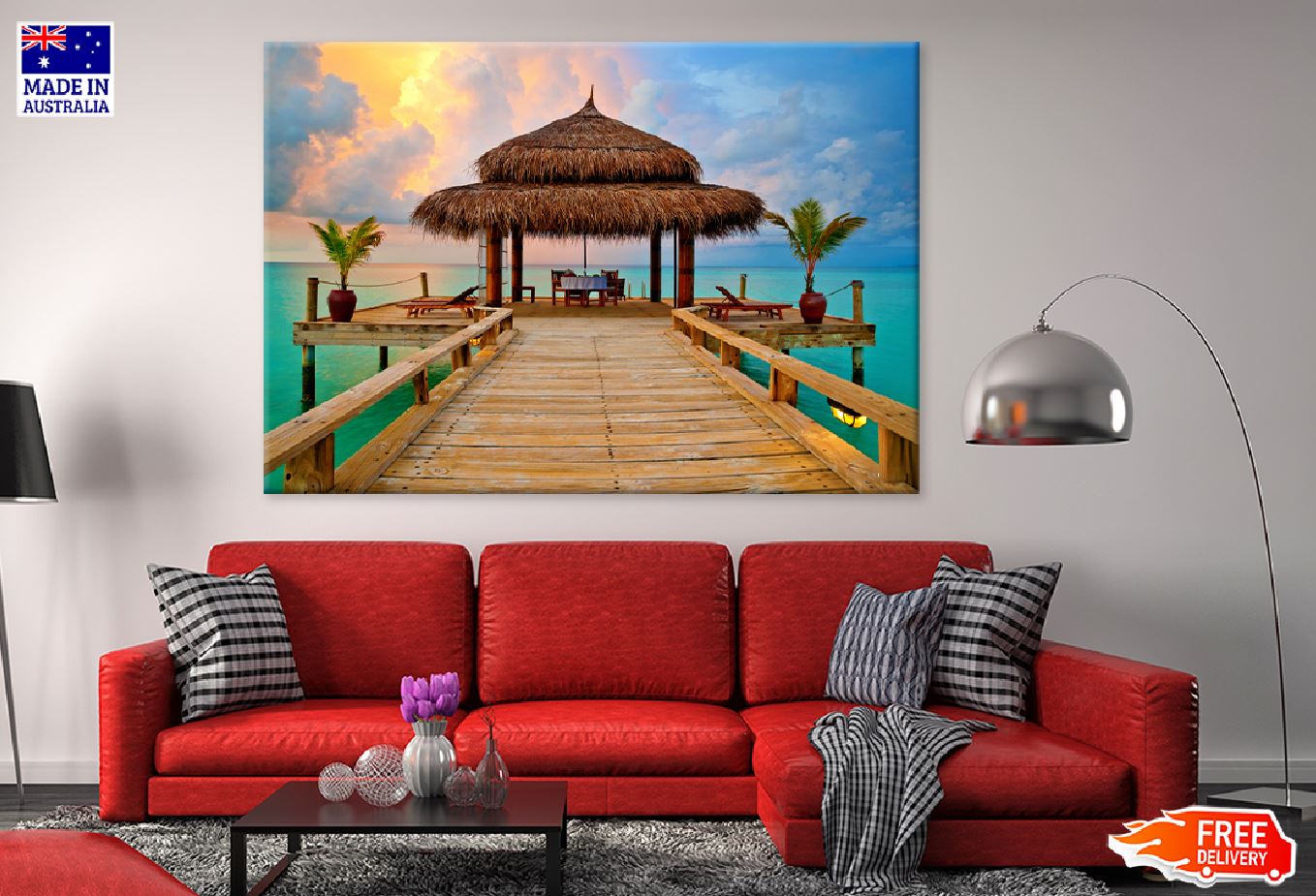 Tropical Hut on Sea Sunset View Photograph Print 100% Australian Made