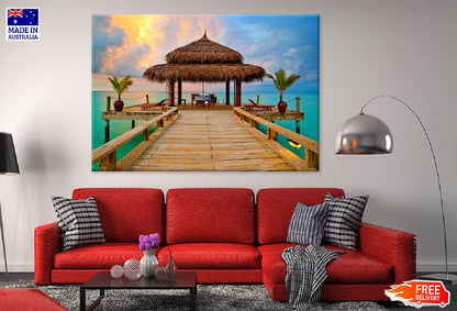 Tropical Hut on Sea Sunset View Photograph Print 100% Australian Made