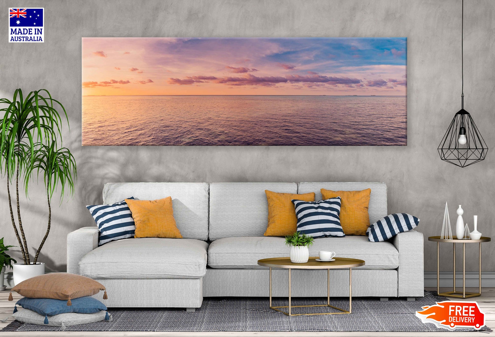 Panoramic Canvas Sea Skyline Sunrise View Photograph High Quality 100% Australian Made Wall Canvas Print Ready to Hang
