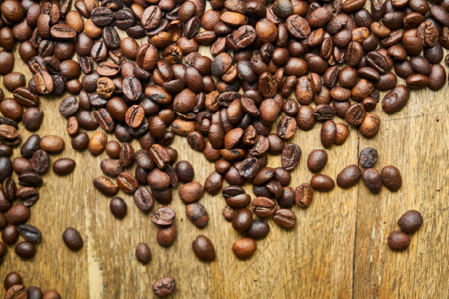 Coffee Beans on Wooden Background View Print 100% Australian Made