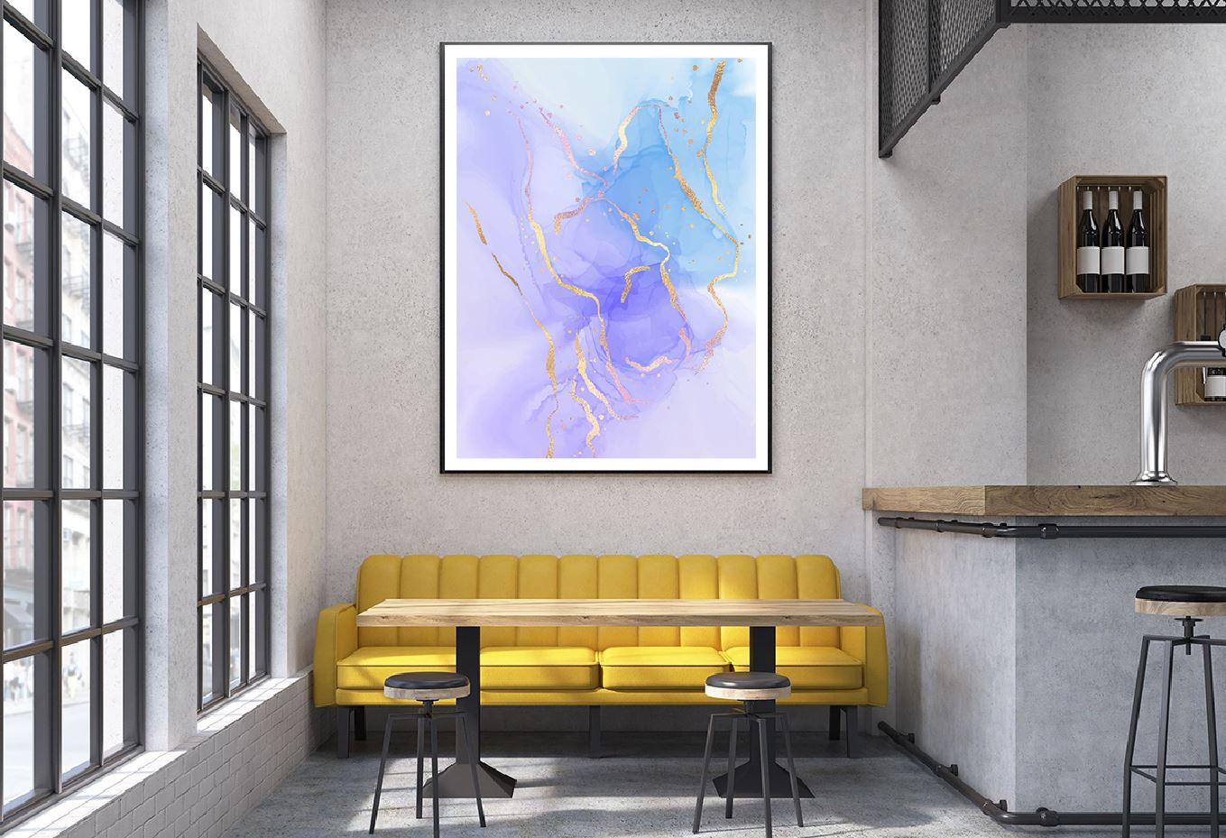Purple Blue & Gold Lines Abstract Design Home Decor Premium Quality Poster Print Choose Your Sizes
