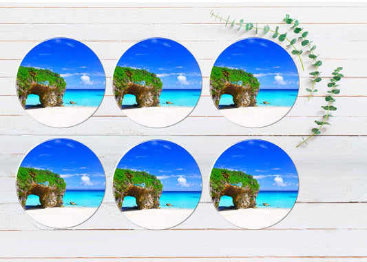 Mossy Cliff near Sandy Sea & Blue Sky Coasters Wood & Rubber - Set of 6 Coasters