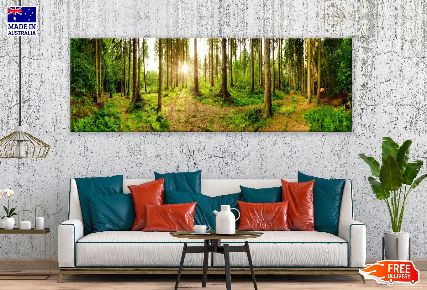 Panoramic Canvas Forest Tree Pathway View Photograph High Quality 100% Australian Made Wall Canvas Print Ready to Hang