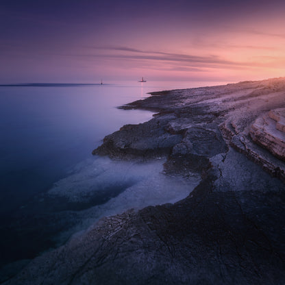 Square Canvas Rocky Coast & Pink Sunset Sea View Photograph High Quality Print 100% Australian Made