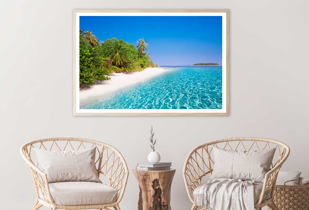 Island Sandy Beach & Palm Trees View Photograph Home Decor Premium Quality Poster Print Choose Your Sizes