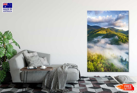 Fog on Mountains Forest Aerial View Photograph Print 100% Australian Made