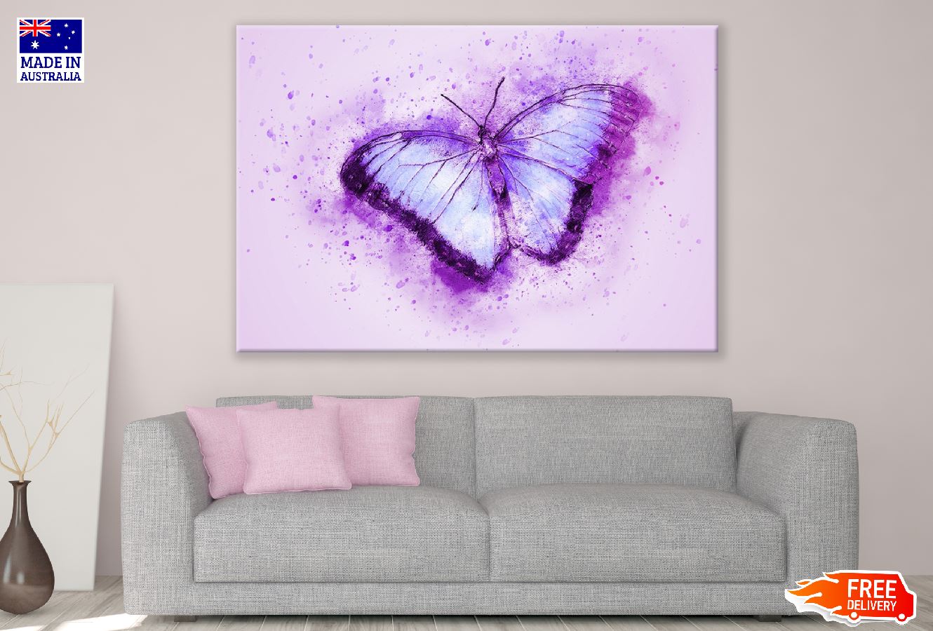 Purple Butterfly Abstract Design Print 100% Australian Made