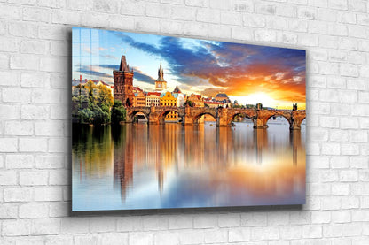 Bridge & City Sunset Print Tempered Glass Wall Art 100% Made in Australia Ready to Hang