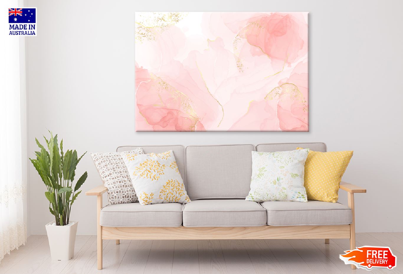 Rose Blush Liquid & Gold Abstract Design Print 100% Australian Made