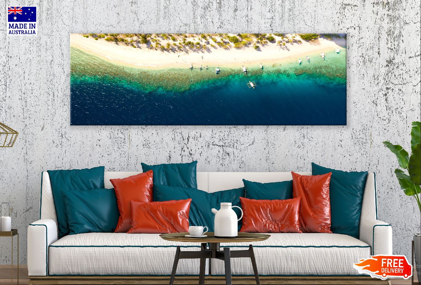 Panoramic Canvas Malajon Sea Aerial View Photograph High Quality 100% Australian Made Wall Canvas Print Ready to Hang