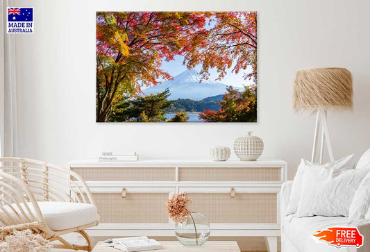 Fuji Winter Mountain & Autumn Tree Scenery Photograph Print 100% Australian Made