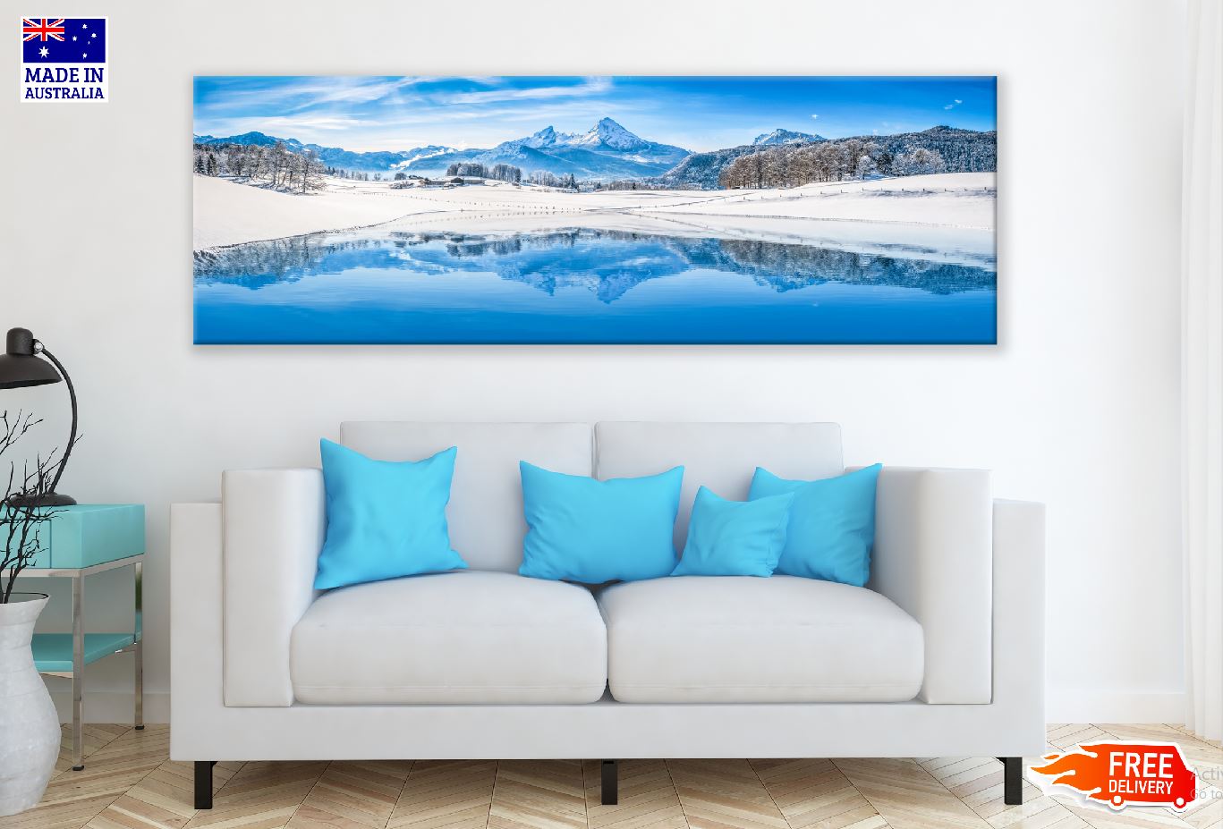 Panoramic Canvas Snow Mountain & Lake View Photograph High Quality 100% Australian Made Wall Canvas Print Ready to Hang