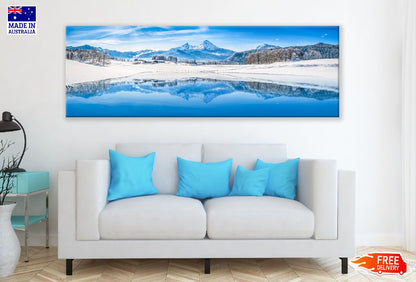 Panoramic Canvas Snow Mountain & Lake View Photograph High Quality 100% Australian Made Wall Canvas Print Ready to Hang
