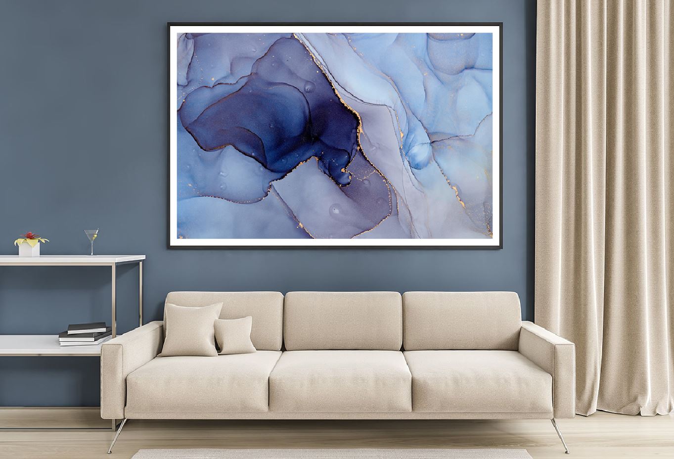 Blue Grey & Gold Abstract Design Home Decor Premium Quality Poster Print Choose Your Sizes