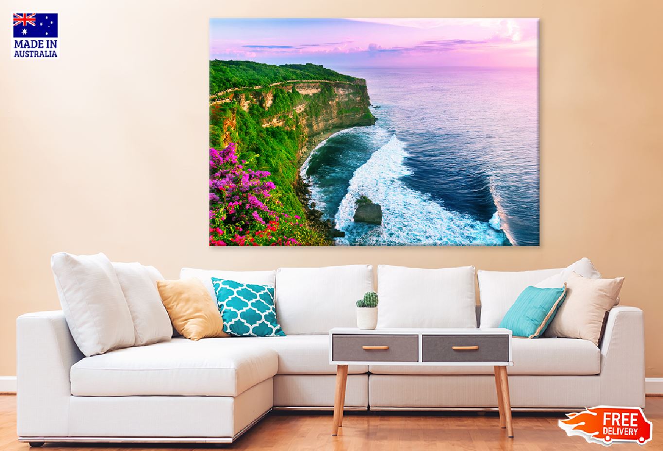Uluwatu Cliff & Sea Pink Sunset Photograph Print 100% Australian Made