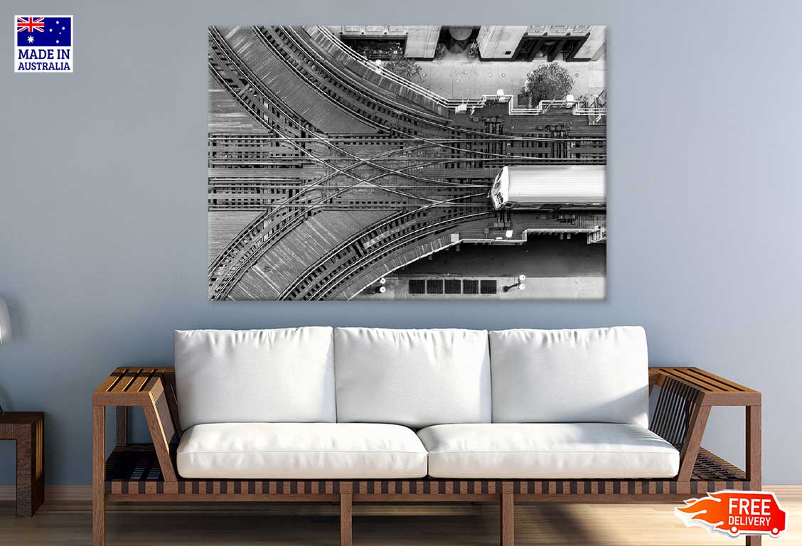 Chicago CTA Train B&W Aerial View Photograph Print 100% Australian Made