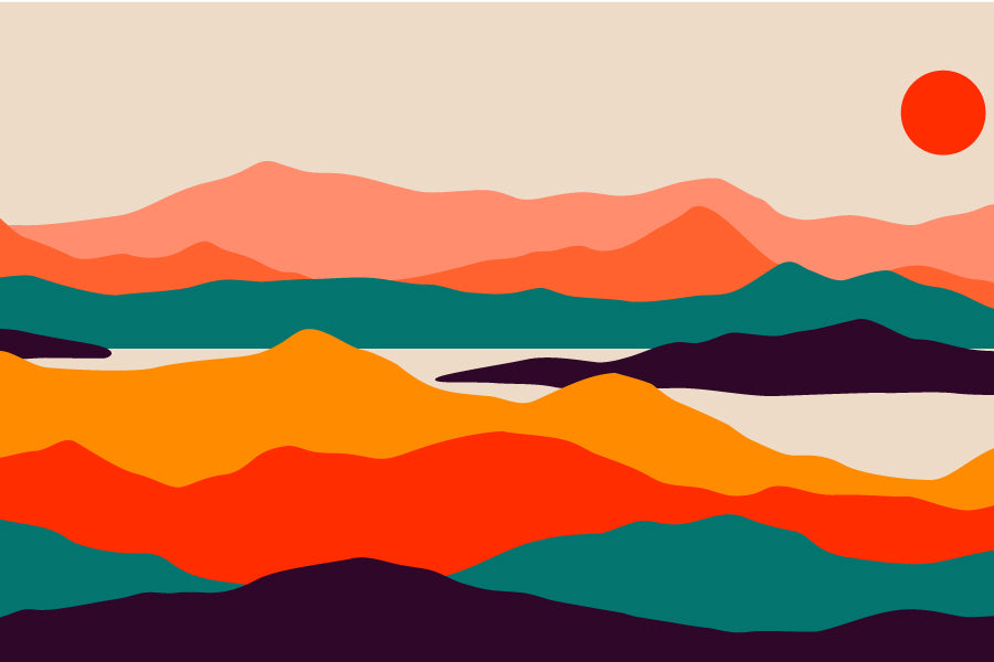 Sun & Multicolor Mountains Vector Design Print 100% Australian Made