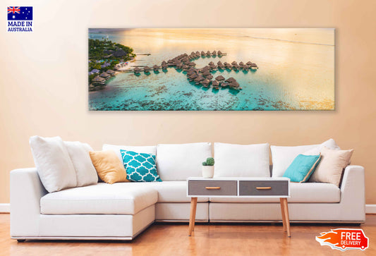 Panoramic Canvas Tahiti Resort & Sea View Photograph High Quality 100% Australian Made Wall Canvas Print Ready to Hang