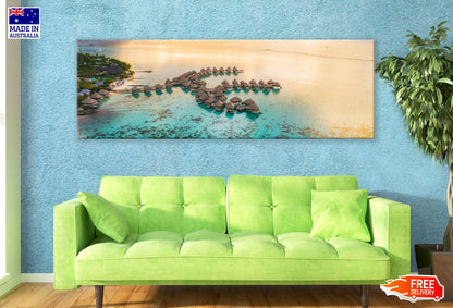 Panoramic Canvas Tahiti Resort & Sea View Photograph High Quality 100% Australian Made Wall Canvas Print Ready to Hang