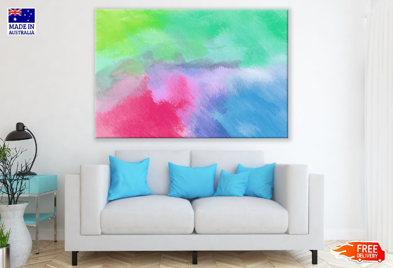 Green Blue & Red Abstract Design Print 100% Australian Made