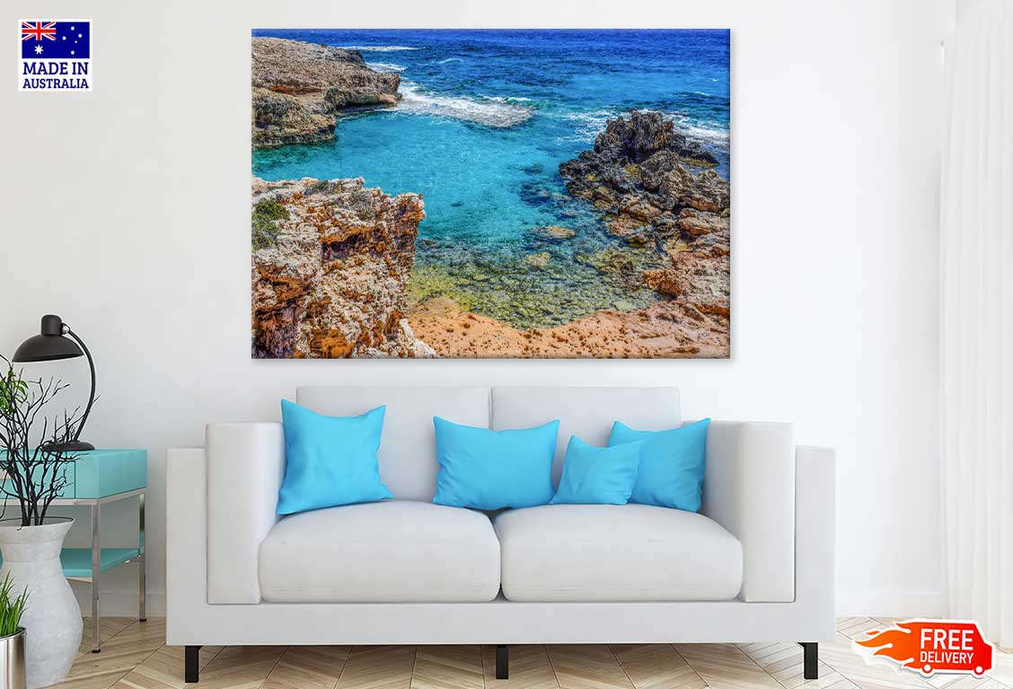Rocky Coast Blue Sea View Photograph Print 100% Australian Made