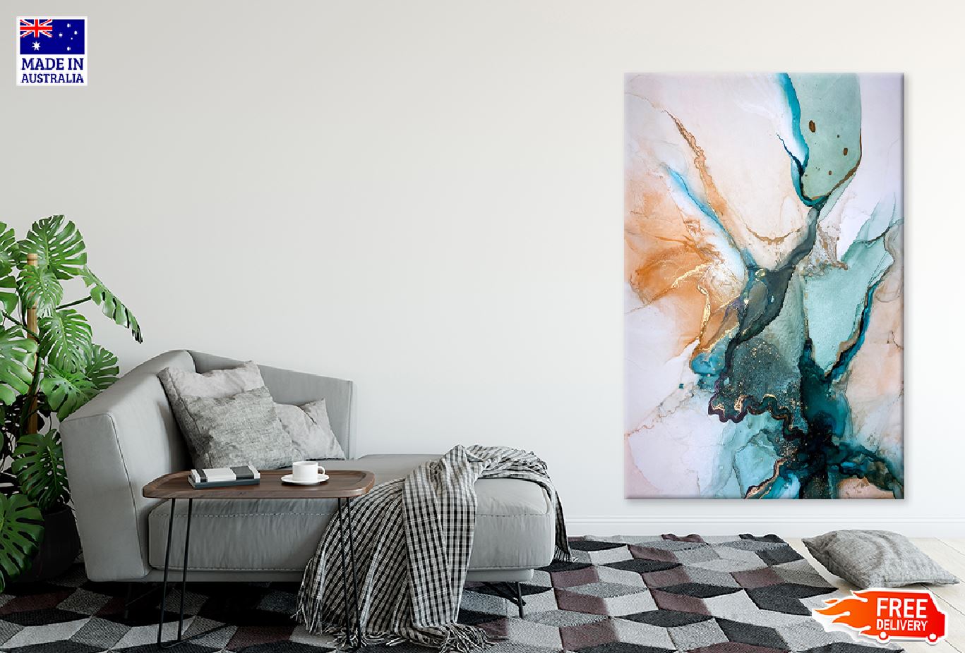 Green Orange & Gold Abstract Art Design Print 100% Australian Made