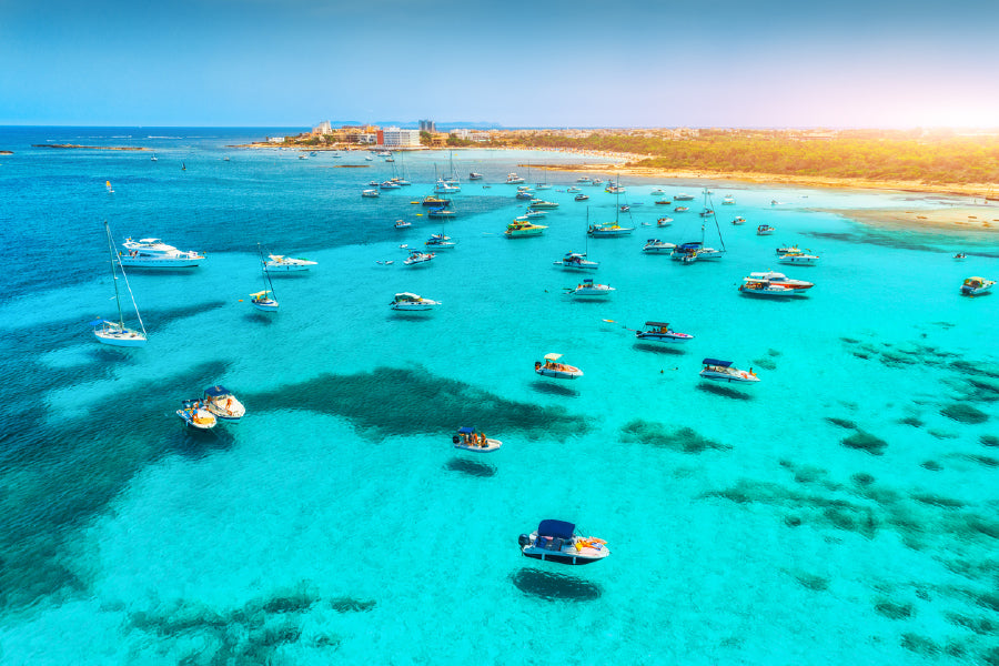 Boats on Mediterranean Sea Lagoon View Photograph Home Decor Premium Quality Poster Print Choose Your Sizes
