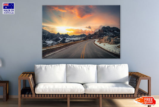 Narrow Road with Rocky Mountains Photograph Print 100% Australian Made