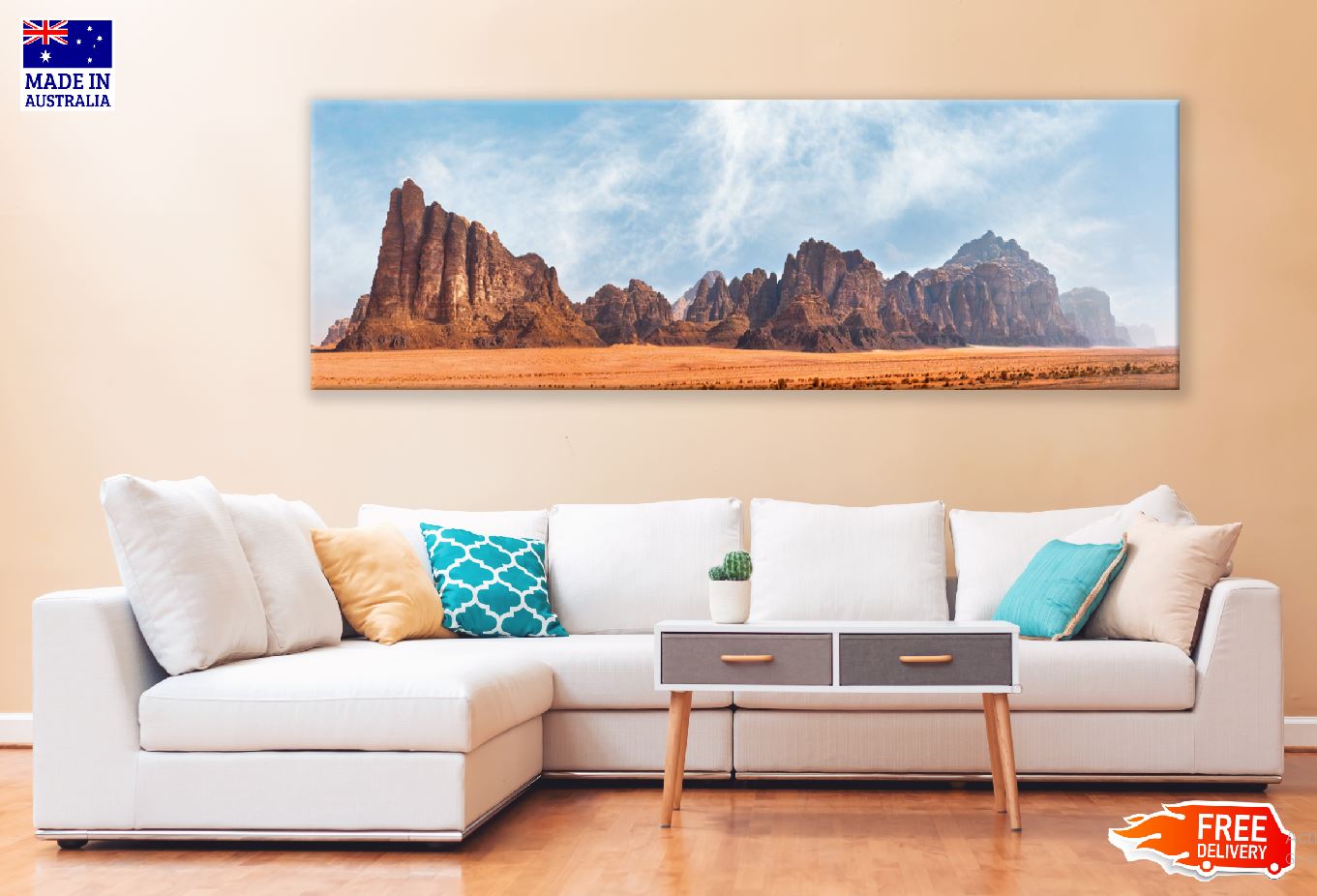 Panoramic Canvas Wadi Rum Desert View Photograph High Quality 100% Australian Made Wall Canvas Print Ready to Hang