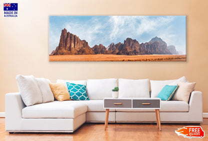 Panoramic Canvas Wadi Rum Desert View Photograph High Quality 100% Australian Made Wall Canvas Print Ready to Hang