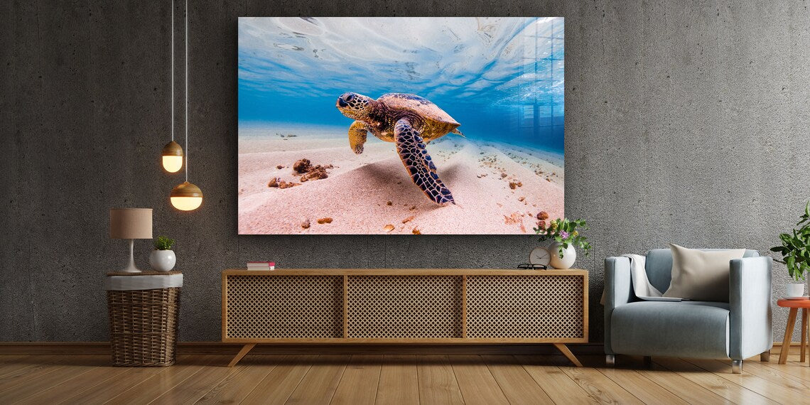 Sea Turtle View Ocean Print Tempered Glass Wall Art 100% Made in Australia Ready to Hang