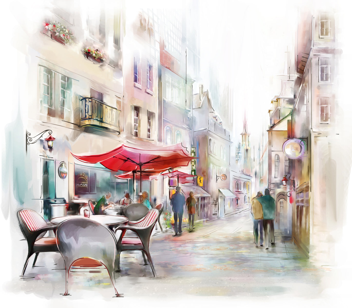 Square Canvas Street Restaurant Painting High Quality Print 100% Australian Made