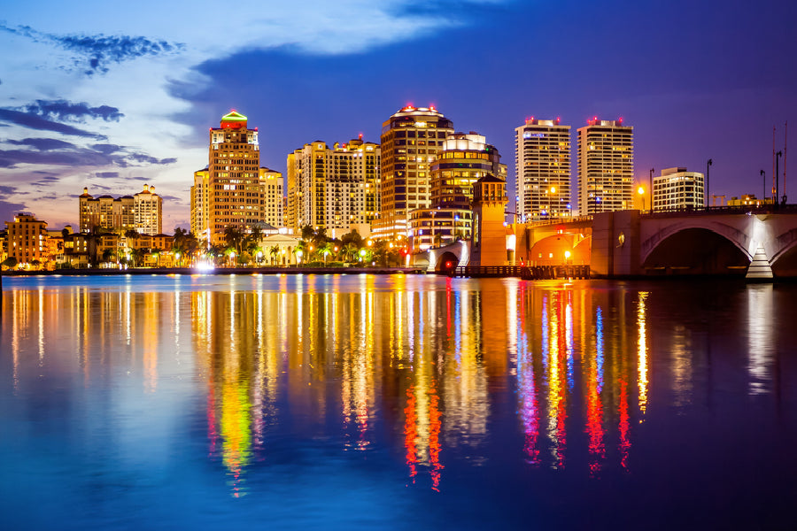 Florida City Night Skyline Sea Photograph Print 100% Australian Made