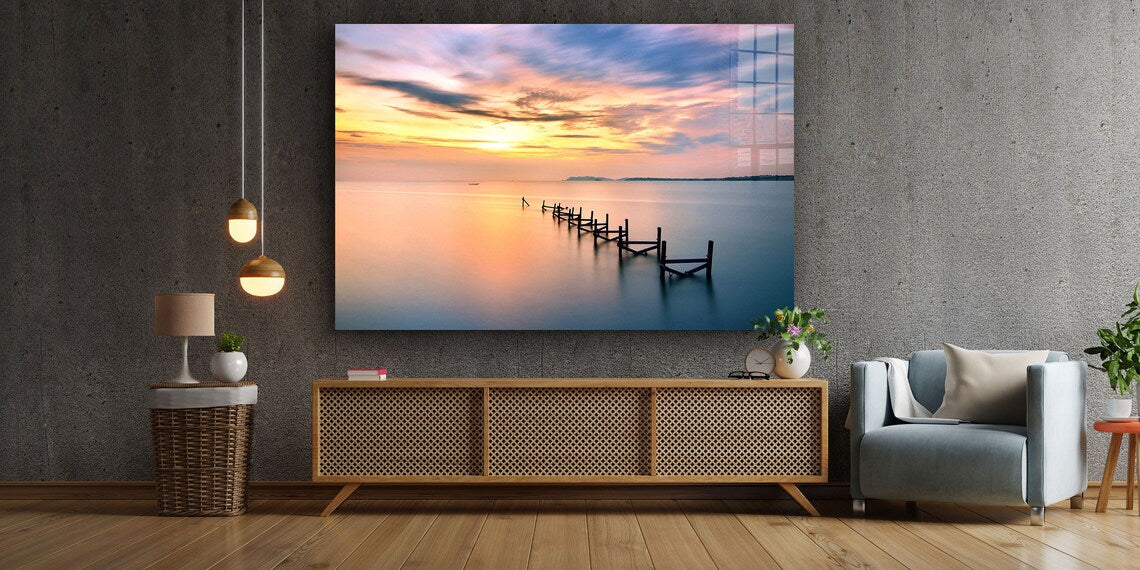 Seashore Pier Wreck Print Tempered Glass Wall Art 100% Made in Australia Ready to Hang