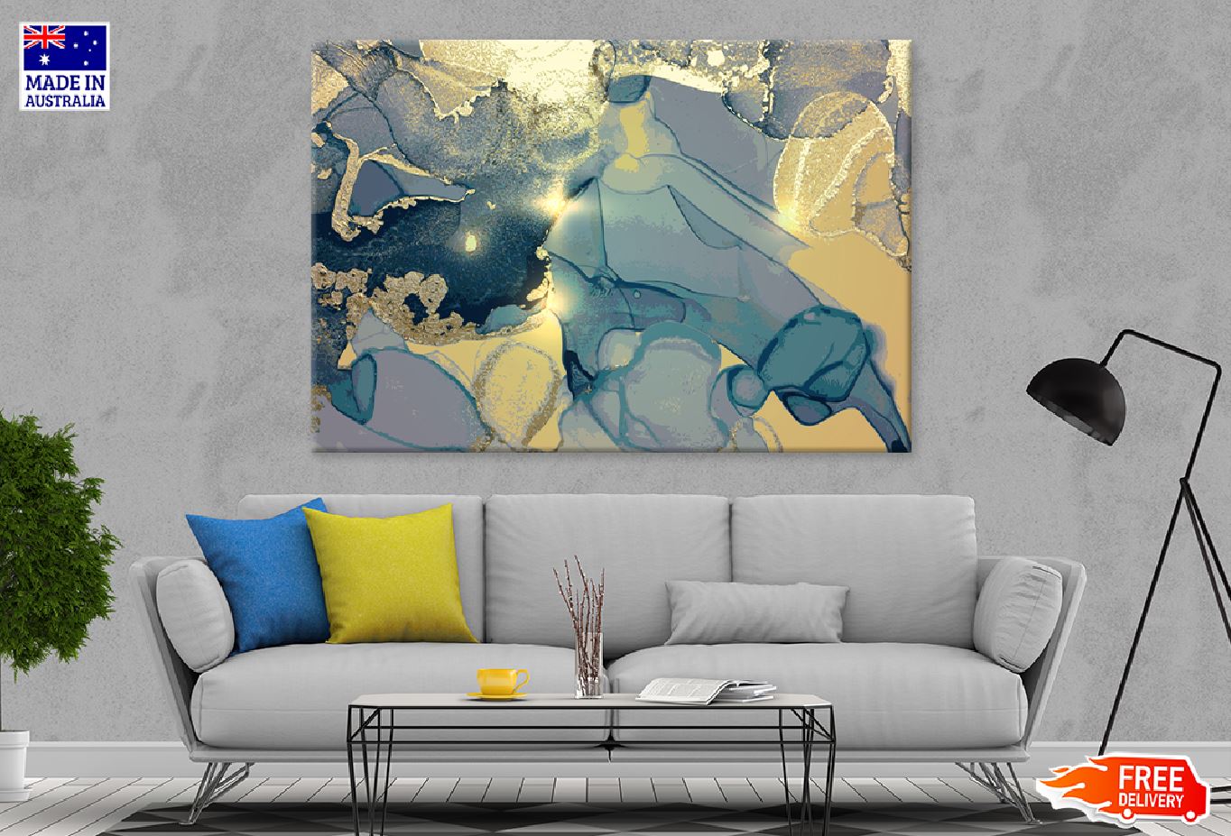 Blue & Gold Fluid Abstract Design Print 100% Australian Made